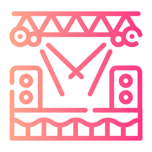 Bühnensymbol mit Scheinwerfern für moderne Lichttechnik und flexible Live-Events in der Eventlocation Tafelfreuden Köln