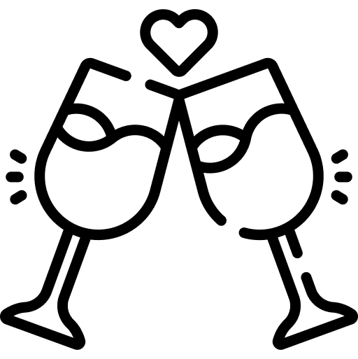 Icon mit zwei Gläsern zum Anstoßen – Symbol für Hochzeiten bei euch vor Ort mit Tafelfreuden Cateringservice Köln